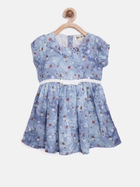 

Bella Moda Girls Blue & White Printed Fit and Flare Dress