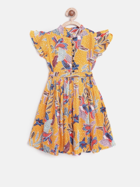 

Bella Moda Girls Mustard Yellow & Blue Printed Fit & Flare Dress