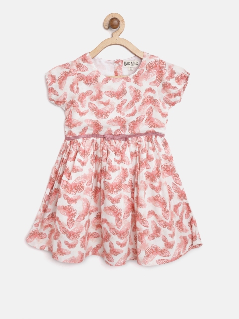 

Bella Moda Girls Off-White & Pink Printed Fit & Flare Dress
