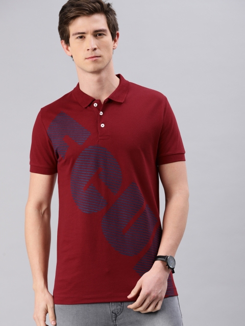 

French Connection Men Maroon & Navy Slim Fit Printed Polo Collar T-shirt