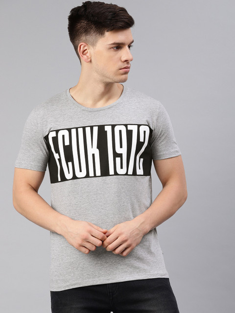 

French Connection Men Grey Printed Round Neck T-shirt