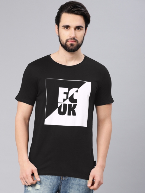 

French Connection Men Black Slim Fit Printed Round Neck T-shirt