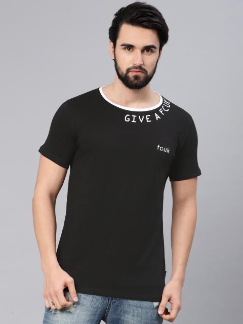 

French Connection Men Black Slim Fit Printed Round Neck T-shirt
