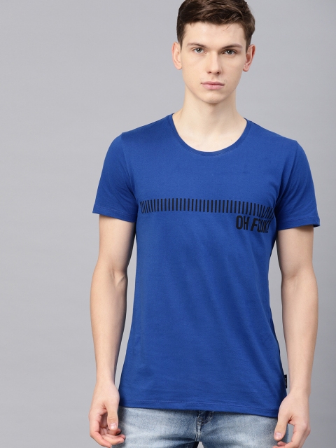 

French Connection Men Blue Printed Round Neck T-shirt