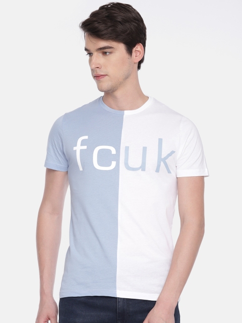 

French Connection Men Blue Colourblocked Round Neck T-shirt