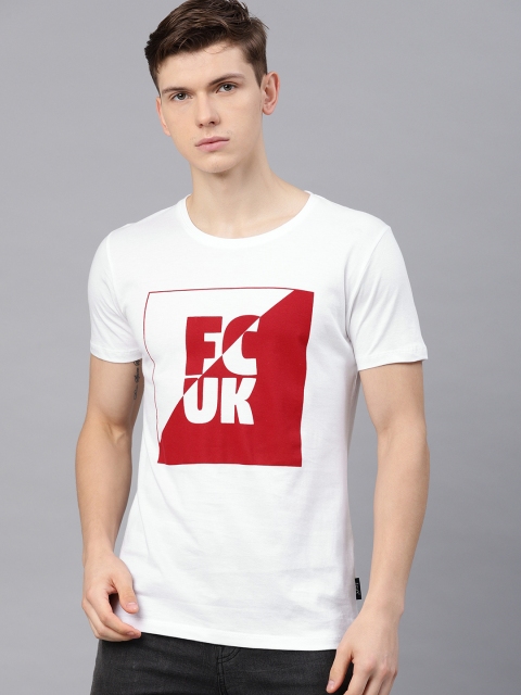 

French Connection Men White & Red Printed Round Neck T-shirt