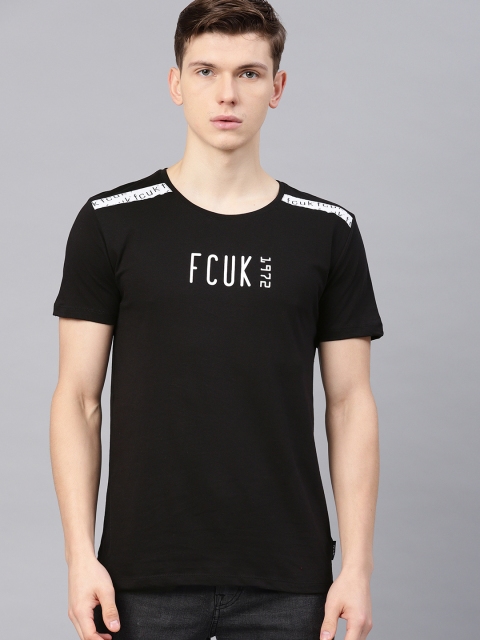 

French Connection Men Black Printed Round Neck T-shirt