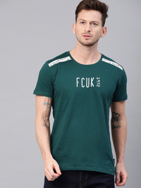 

French Connection Men Teal Printed Round Neck T-shirt