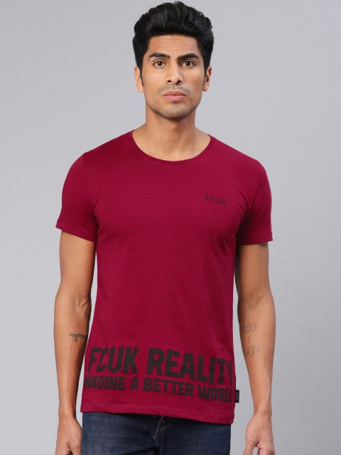 

French Connection Men Red Slim Fit Printed Round Neck T-shirt