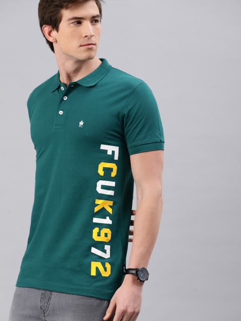 

French Connection Men Green Slim Fit Printed Polo Collar T-shirt