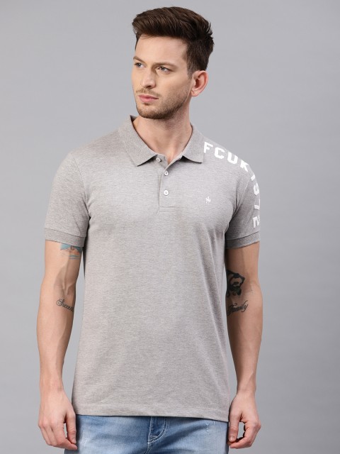 

French Connection Men Grey Melange Solid Slim Fit Polo Collar T-shirt