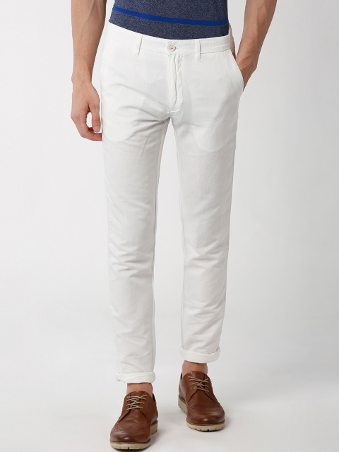 

Peter England Casuals Men White Slim Fit Solid Regular Trousers