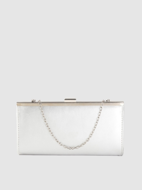 

Lino Perros Silver-Toned Solid Purse Clutch with Detachable Sling Strap