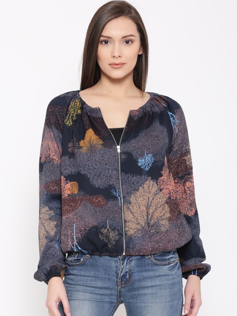 

Vero Moda Grey Printed Zipper Top