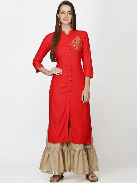 

Adizya Women Red Solid Straight Kurta