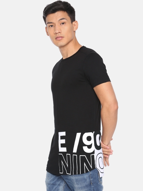 

Jack & Jones Men Black & White Printed Round Neck T-shirt