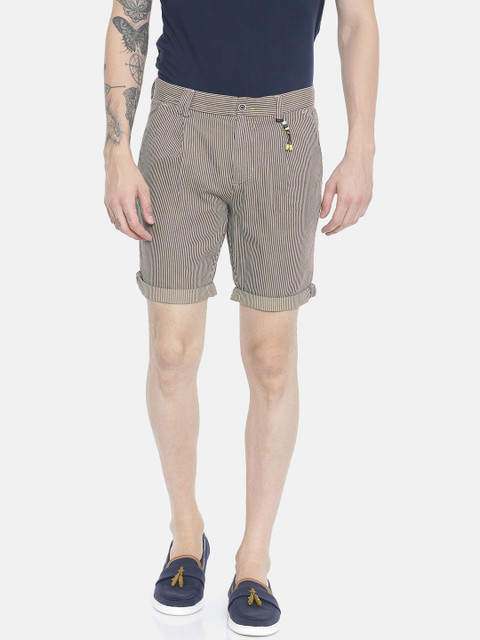 

Jack & Jones Men Grey & Beige Striped Slim Fit Chino Shorts
