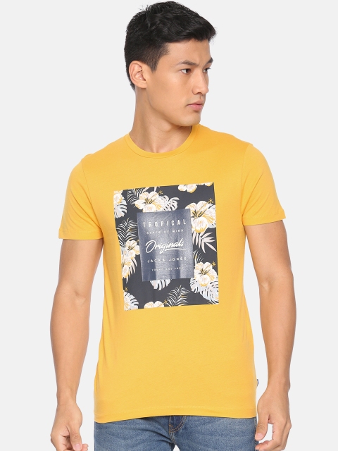 

Jack & Jones Men Yellow Printed Round Neck T-shirt