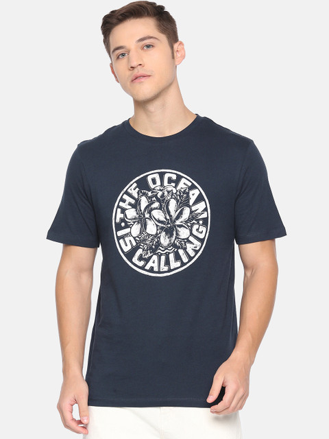 

Jack & Jones Men Navy Blue Printed Round Neck T-shirt
