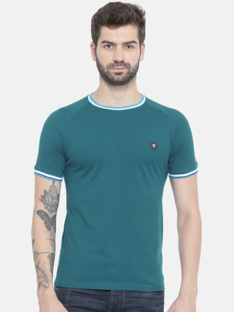 

Jack & Jones Men Teal Blue Solid Round Neck T-shirt