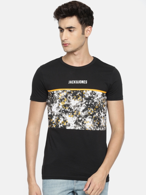 

Jack Jones Men Black Printed Round Neck Pure Cotton T-shirt