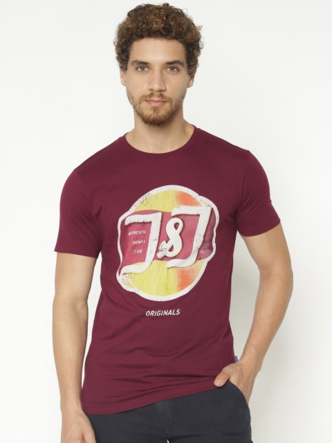 

Jack & Jones Men Burgundy Printed Round Neck T-shirt