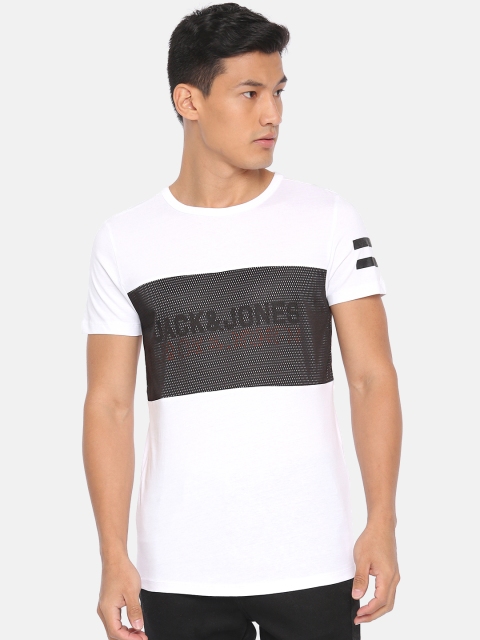 

Jack & Jones Men White & Black Printed Round Neck T-shirt