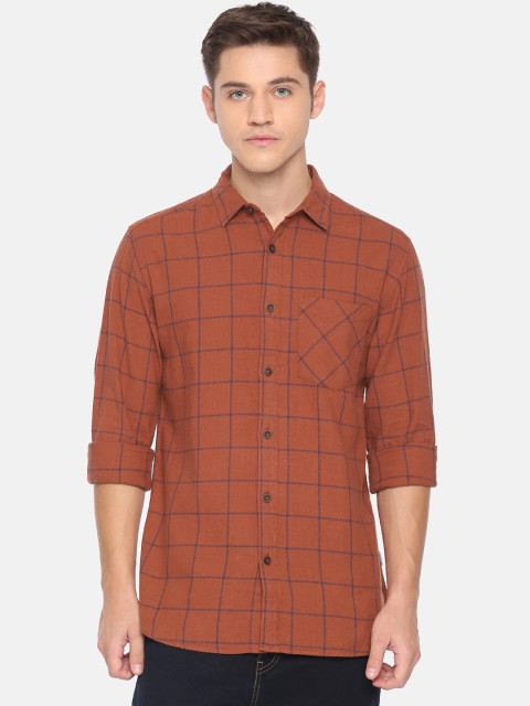 

Jack & Jones Men Rust Orange & Navy Regular Fit Checked Casual Shirt