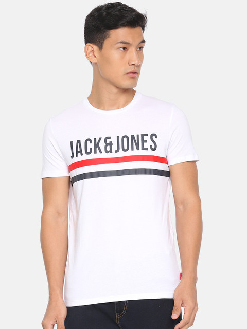 

Jack & Jones Men White Printed Round Neck T-shirt