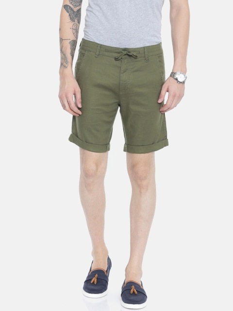 

Jack & Jones Men Olive Green Solid Slim Fit Chino Shorts