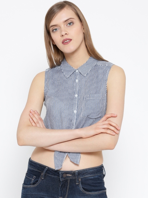 

Vero Moda Blue & White Striped Crop Shirt