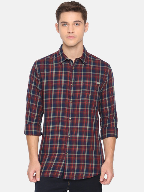 

Jack & Jones Men Red & Navy Blue Slim Fit Checked Casual Shirt