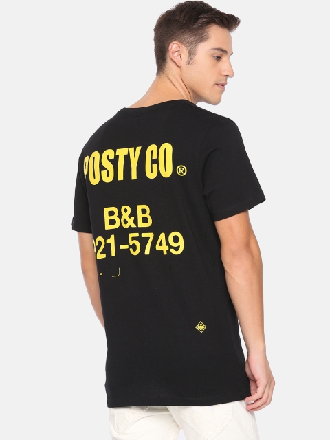 

Jack & Jones Men Black & Yellow Printed Round Neck T-shirt