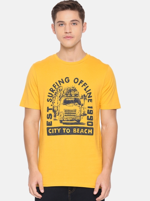 

Jack & Jones Men Mustard Yellow Printed Round Neck T-shirt