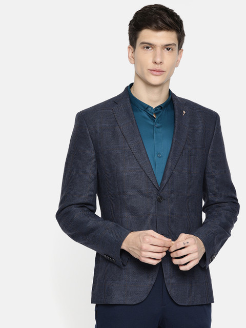 

Jack & Jones Navy Blue Solid Single-Breasted Slim Fit Casual Blazer