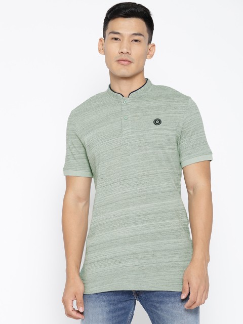 

Jack & Jones Men Green Self Design Henley Neck T-shirt
