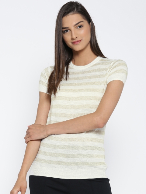 

Vero Moda White Striped Shimmery Top