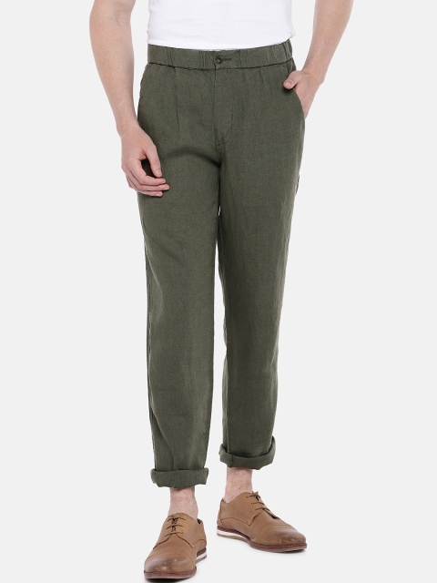 

Cottonworld Men Olive Green Regular Fit Solid Trousers