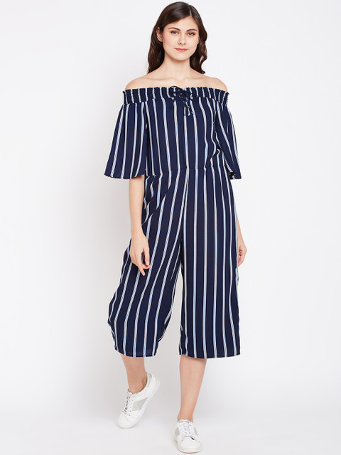 

Oxolloxo Navy Blue & White Striped Basic Jumpsuit