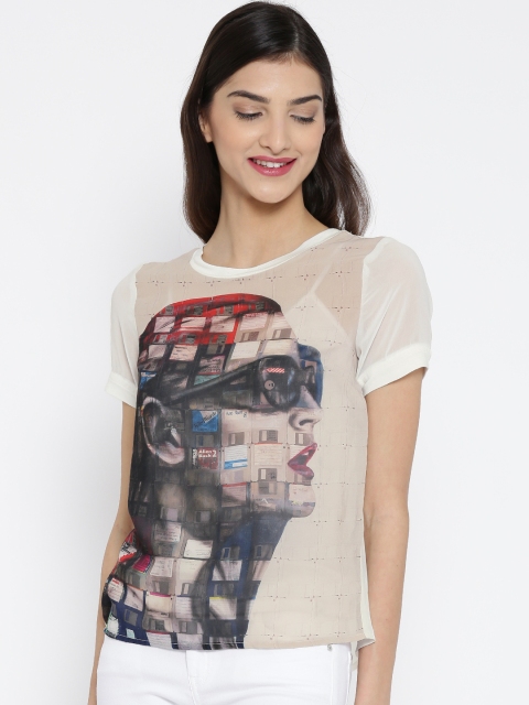 

Vero Moda Beige & Off-White Printed Semi-Sheer Top