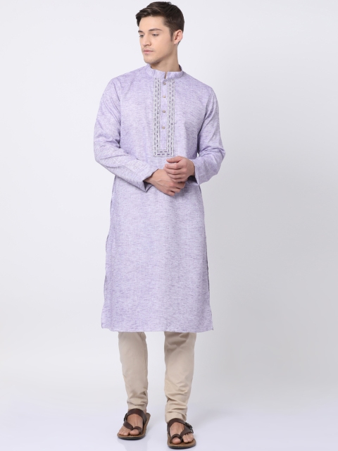 

TABARD Men Purple Woven Design Straight Kurta