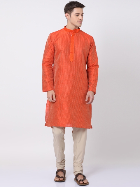 

TABARD Men Orange Woven Design Straight Kurta