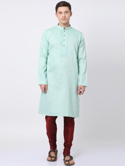 

TABARD Men Green Woven Design Straight Kurta