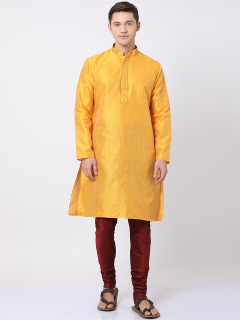 

TABARD Men Yellow Striped Straight Kurta