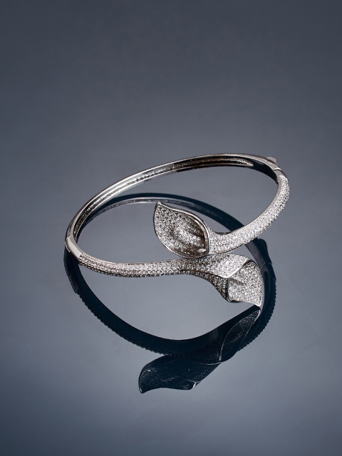 

Shaze Women Silver-Toned Rhodium-Plated Stone-Studded Bracelet