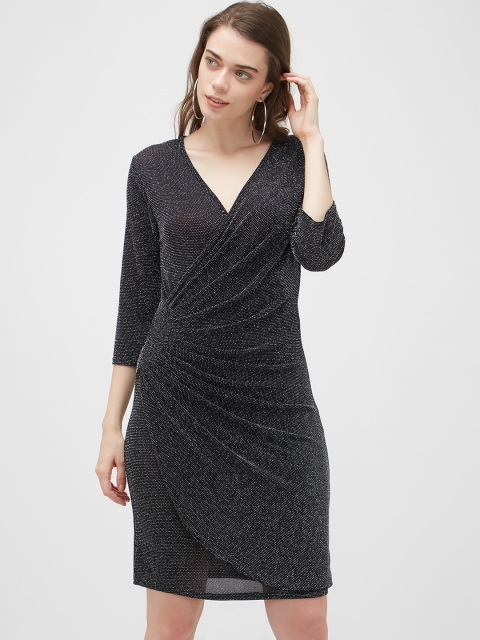 

bebe Women Charcoal Self Design Wrap Dress