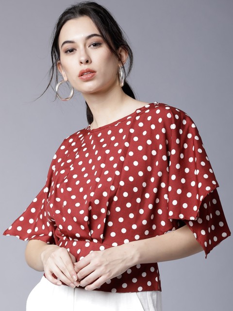 

Tokyo Talkies Women Maroon Printed Blouson Top
