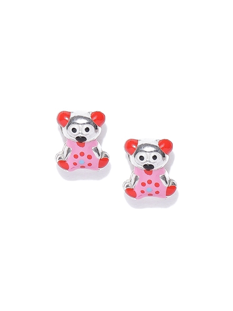 

Carlton London Girls Pink 925 Sterling Silver Enamelled Quirky Studs with Silver Plating