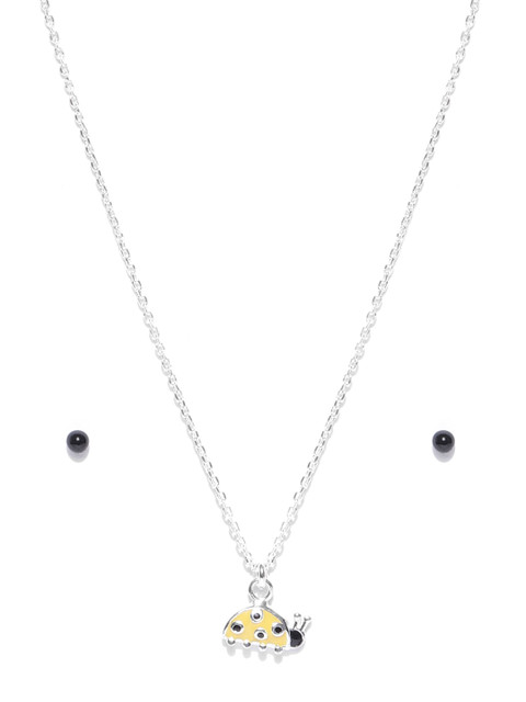 

Carlton London Girls Black 925 Sterling Silver Enamelled Jewellery Set with Silver Plating