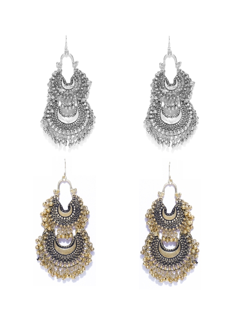 

Infuzze Women Pack of 2 Gold-Toned & Silver-Toned Crescent Shaped Chandbalis
